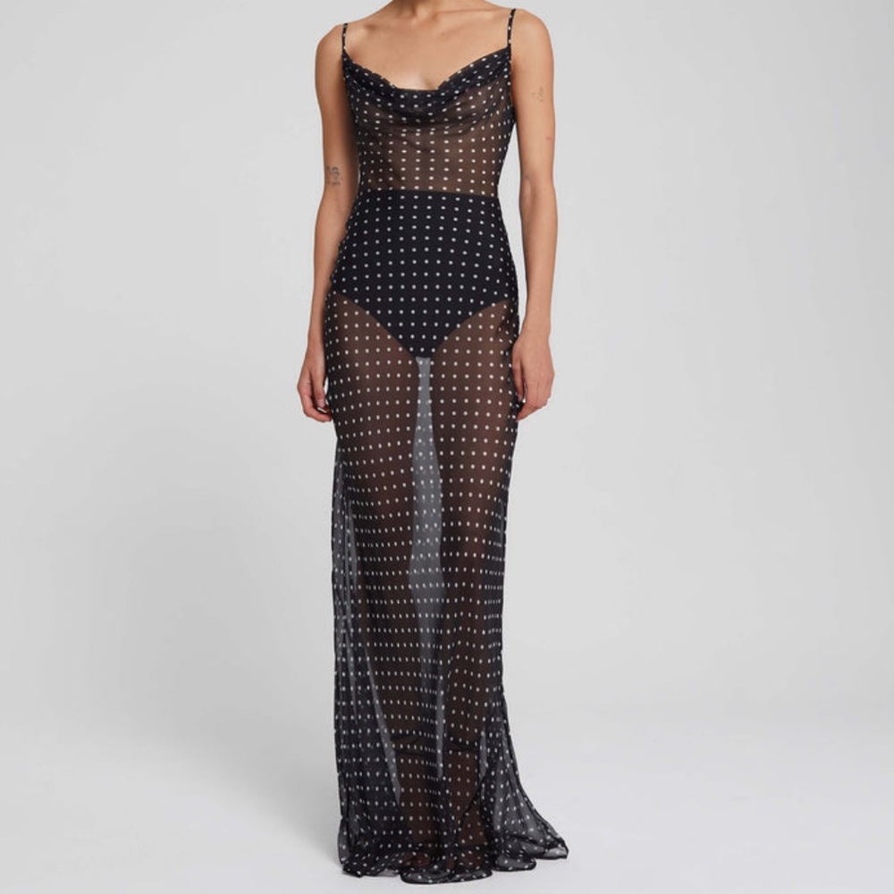 Rat & Boa Gisele Sheer Black Polka Dot Maxi Dress